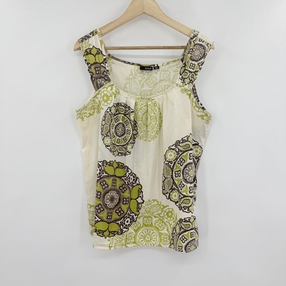 A.N.A A New Approach Womens Large Cotton Boho Medallion Paisley Tank Top Green